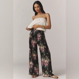 NWT! Anthropologie Floral Avery Linen Pleated Wide-Leg Trousers by Maeve  🏆💐